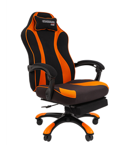 Игровое кресло CHAIRMAN GAME 35 с выдвижной подставкой для ног Ткань черная / Ткань оранжевая в Кургане