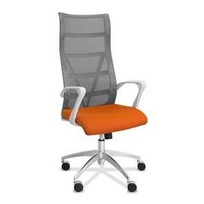 Кресло офисное Топ X белый каркас, сетка/ткань TW / серая/оранжевая в Кургане