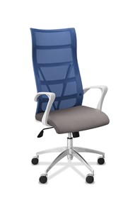 Кресло в офис Топ X белый каркас, сетка/ткань TW / синяя/серая в Кургане