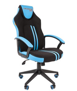 Кресло игровое CHAIRMAN GAME 26  Экокожа - Ткань стандарт. Черный/голубой в Шадринске