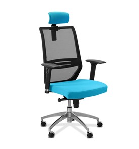 Кресло для руководителя Aero lux с подголовником, сетка/ткань TW / черная/голубая в Шадринске