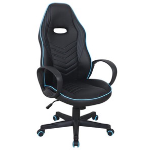 Офисное кресло BRABIX "Flame GM-004", экокожа, черное/голубое, 532498 в Шадринске