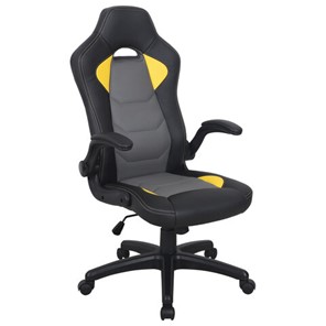 Офисное кресло BRABIX "Skill GM-005", откидные подлокотники, экокожа, черное/желтое, 532494 в Шадринске