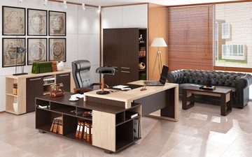 Кабинет руководителя ALTO с высоким шкафом для одежды, низким для документов и журнальным столиком в Шадринске