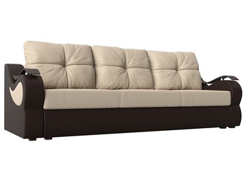 Прямой диван Меркурий еврокнижка, Бежевый/коричневый (экокожа) в Кургане