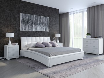 Спальная кровать Corso-1L 180х200, Экокожа (Белый) в Шадринске