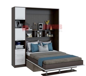 Кровать-шкаф с диваном DetalMaster Бела 1, с полкой ножкой с 1 пеналом, 1600х2000, венге/белый в Кургане