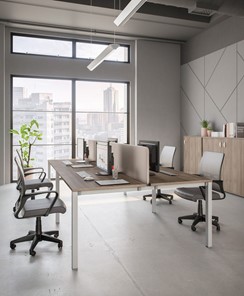 Офисный комплект мебели Комфорт КФ (дуб шамони темный) на белом металокаркасе в Шадринске