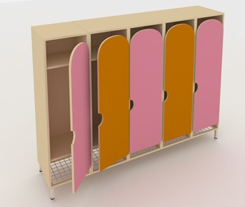 Распашной детский шкаф ШГС5 Беж +Оранжевый + Розовый в Шадринске