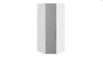 Распашной шкаф угловой Наоми с зеркальной левой дверью, цвет Белый глянец СМ-208.07.07 L в Шадринске
