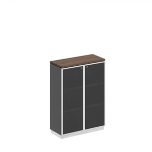 Шкаф для документов средний со стеклянными дверьми в рамке Bravo, дуб гладстоун/антрацит премиум (90х40х124,6) в Шадринске