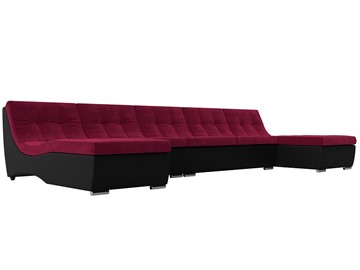 Большой П-образный диван Монреаль, Бордовый\Черный (Микровельвет\Экокожа) в Шадринске