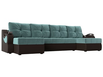 П-образный диван Меркурий П, Бирюзовый\Коричневый (Велюр\Экокожа) в Кургане