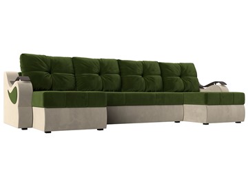 П-образный диван Меркурий П, Зеленый/бежевый (вельвет) в Шадринске