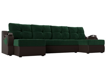 П-образный диван Меркурий П, Зеленый\Коричневый (Велюр\Экокожа) в Кургане