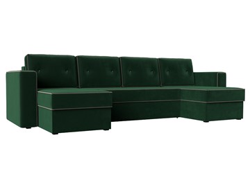 Большой П-образный диван Принстон, Зеленый\Коричневый (Велюр) боннель в Шадринске
