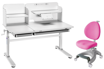 Комплект парта + кресло Iris II Grey + Cielo Pink + чехол для кресла в подарок в Кургане