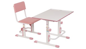 Комплект детской мебели POLINI Kids Растущая парта-трансформер М1 и стул регулируемый L Белый-розовый в Кургане