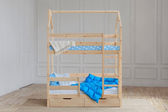 Детская двухъярусная кровать Домик с ящиками, без покраски в Шадринске - изображение
