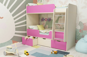 Двухэтажная кровать Малыш двойняшка 70х160, корпус Дуб молочный, фасад Розовый в Шадринске