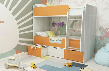 Детская 2-этажная кровать Ярофф Малыш двойняшка 70х160, корпус Винтерберг, фасад Оранжевый в Кургане