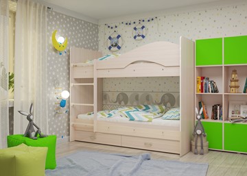 Двухъярусная кровать Мая на щитах со шкафом и ящиками, цвет Млечный дуб в Шадринске - предосмотр 1