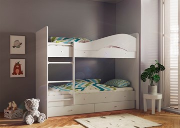 Двухэтажная кровать Мая с 2 ящиками на щитах, цвет Млечный дуб в Шадринске