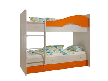Кровать двухъярусная Мая с 2 ящиками на щитах, корпус Млечный дуб, фасад Оранжевый в Шадринске - предосмотр 4