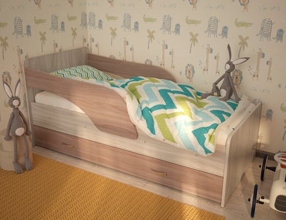 Детская кровать с ящиками Максимка, корпус Шимо светлый, фасад Шимо темный в Шадринске - изображение