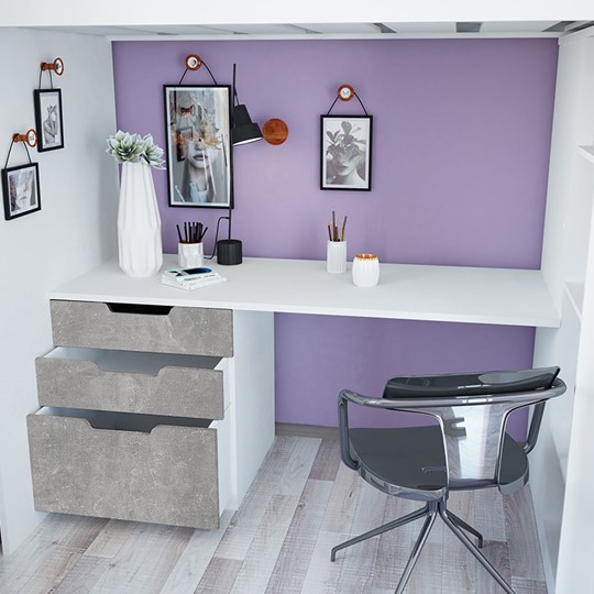Кровать-чердак с письменным столом и шкафом POLINI Kids Simple Белый / Бетон в Шадринске - изображение 6