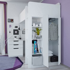 Кровать-чердак с письменным столом и шкафом POLINI Kids Simple Белый в Шадринске - предосмотр 3