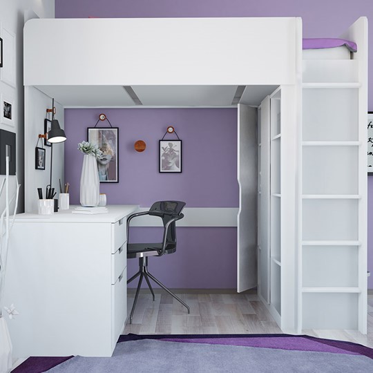 Кровать-чердак с письменным столом и шкафом POLINI Kids Simple Белый в Шадринске - изображение 4