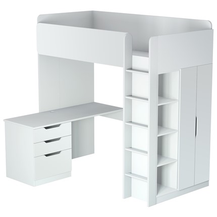 Кровать-чердак с письменным столом и шкафом POLINI Kids Simple Белый в Шадринске - изображение