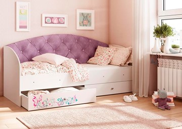 Детская кровать с ящиками Эльза без бортика, Фиолетовый (латы) в Шадринске
