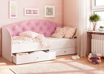 Кровать с ящиками Эльза без бортика, Розовый (латы) в Шадринске