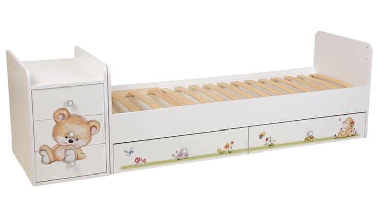Детская кровать с комодом Фея 1100 Медвежонок Белый в Шадринске - изображение 2