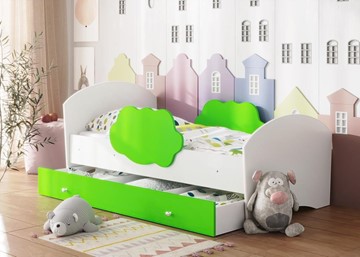 Детская кровать Тучка с ящиком, корпус Белый, фасад Лайм в Шадринске