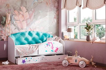 Односпальная детская кровать Звездочка с бортиком, Бирюза в Шадринске