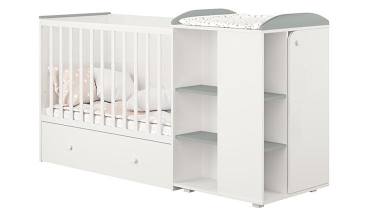 Кроватка-трансформер с комодом POLINI Kids Ameli 800 Белый / Серый, серия AMELI в Шадринске - изображение 1