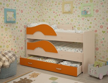 Детская 2-ярусная кровать Радуга 1.6 с ящиком, корпус Млечный дуб, фасад Оранжевый в Шадринске