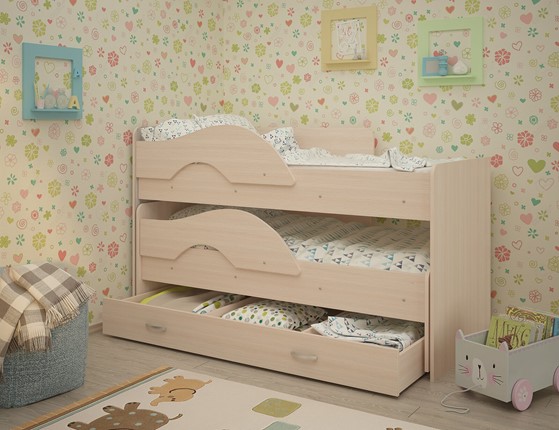 Двухъярусная детская кровать Радуга 1.6 с ящиком, цвет Млечный дуб в Шадринске - изображение