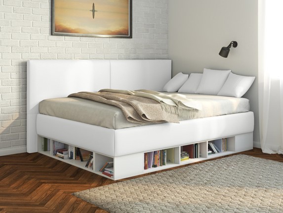 Кровать подростковая Lancaster 1, 120х200, ЛДСП белая, экокожа белая в Шадринске - изображение