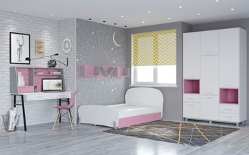 Комплект мебели для детской POLINI Kids Mirum №4 Белый / Серый / Розовый в Кургане