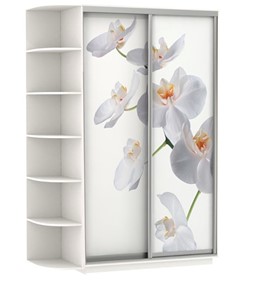 Шкаф 2-створчатый Хит, 1500x600x2200, фотопечать, со стеллажом, белая орхидея, белый снег в Шадринске