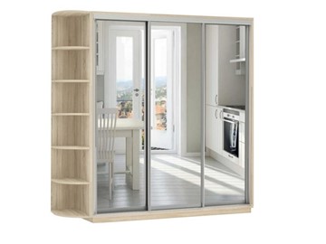 Шкаф 3-дверный Экспресс (3 зеркала), со стеллажом 2100х600х2200, дуб сонома в Кургане