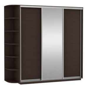 Шкаф 3-х створчатый Экспресс (ДСП/Зеркало/ДСП) со стеллажом, 2400х600х2200, венге в Кургане