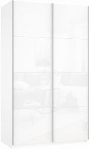 Шкаф-купе двухдверный Прайм (Белое стекло/Белое стекло) 1400x570x2300, белый снег в Кургане - предосмотр