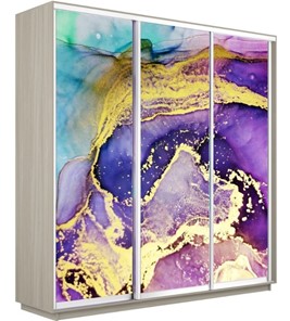 Шкаф 3-створчатый Экспресс 1800х600х2200, Абстракция фиолетово-золотая/шимо светлый в Шадринске