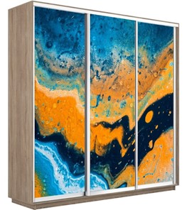 Шкаф Экспресс 2100х450х2200, Абстракция оранжево-голубая/дуб сонома в Кургане