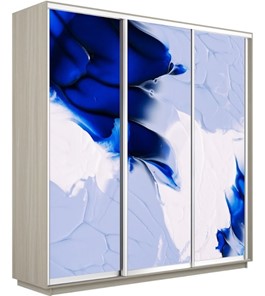 Шкаф 3-х дверный Экспресс 2100х450х2400, Абстракция бело-голубая/шимо светлый в Кургане